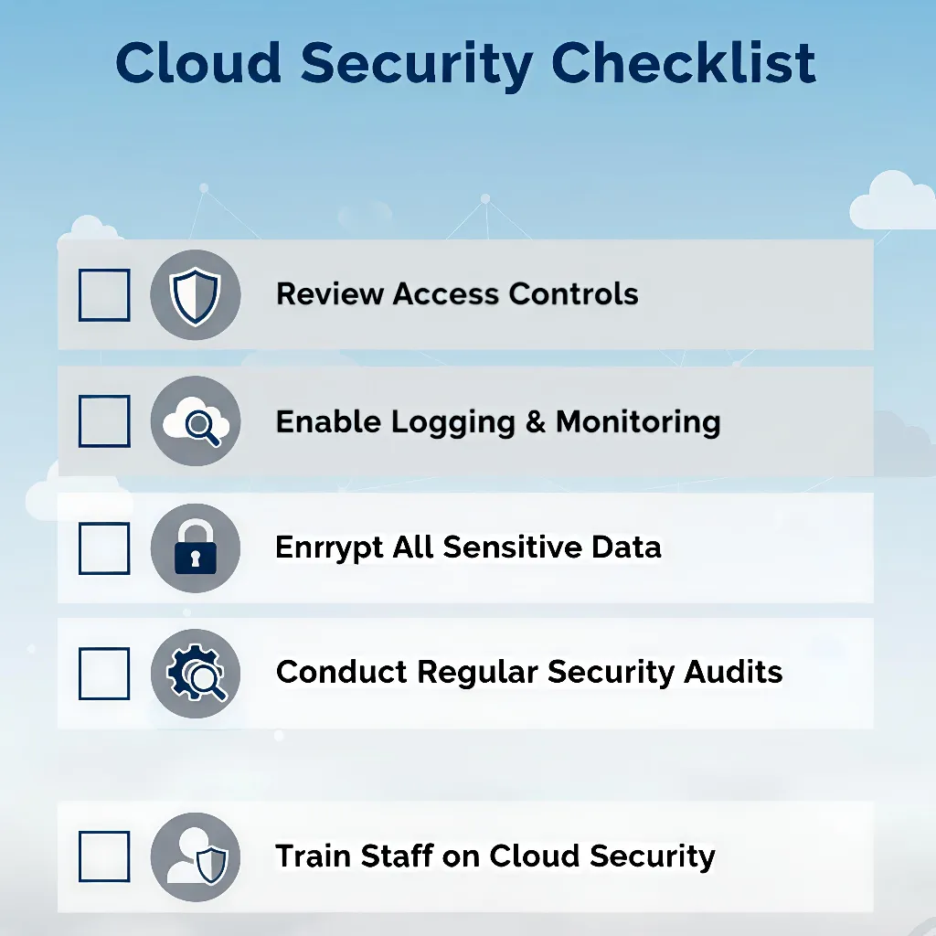 Checklist outlining critical cloud security steps