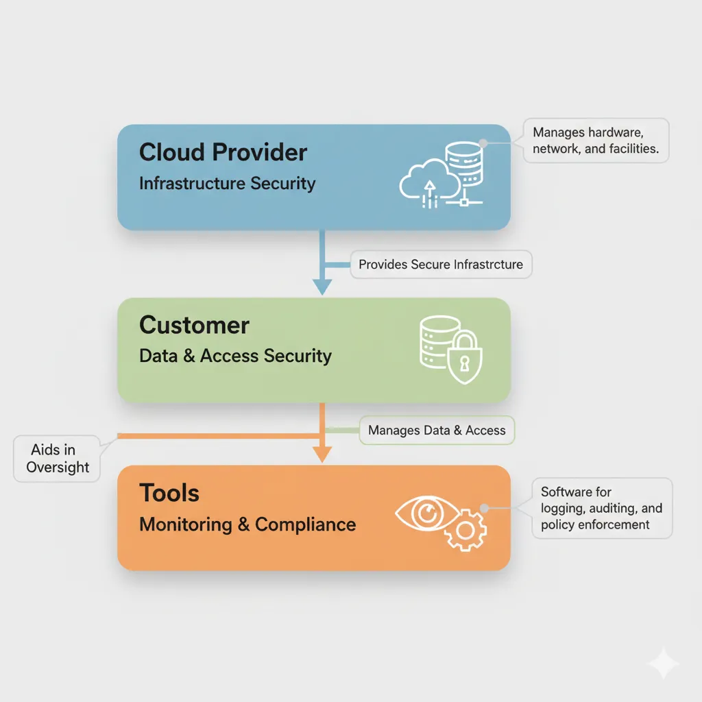 Diagram illustrating shared responsibility model: cloud provider, customer, tools