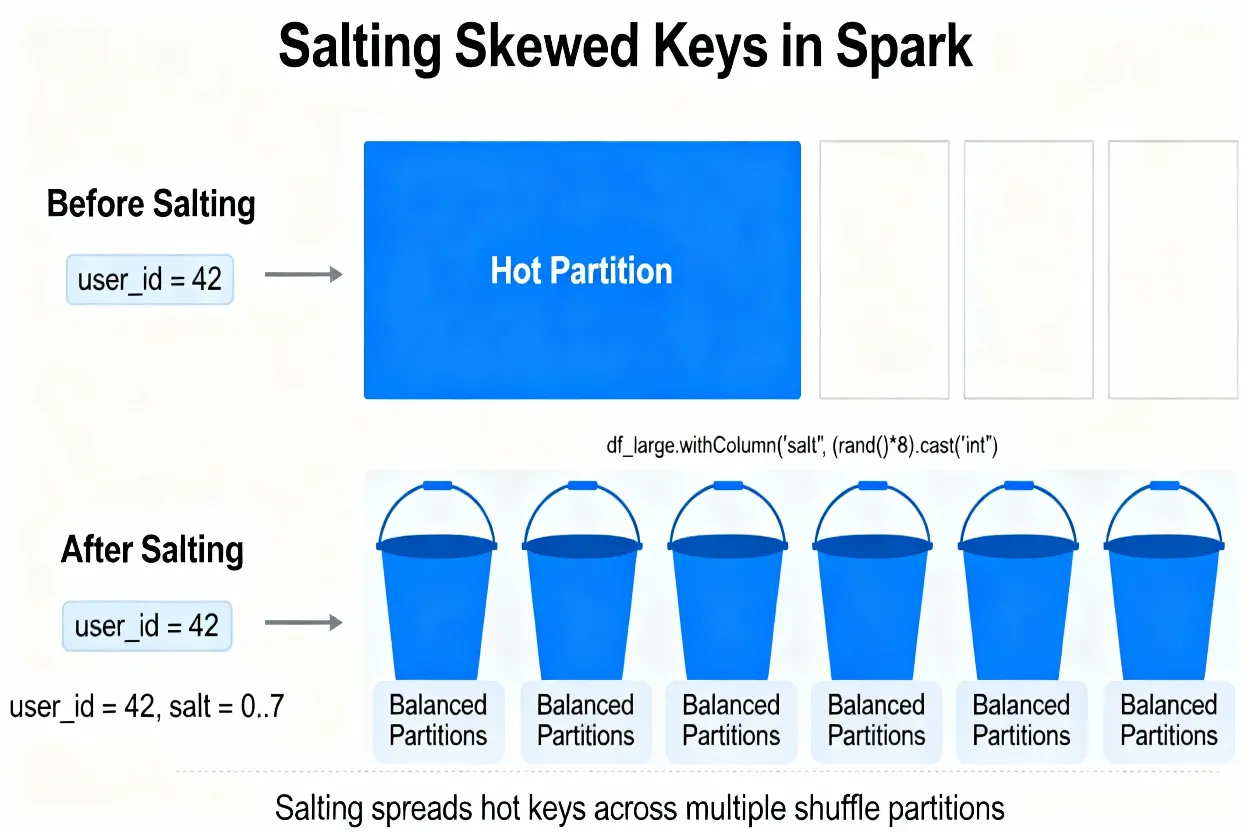 Spark salting technique for skewed keys distributing hot keys across partitions