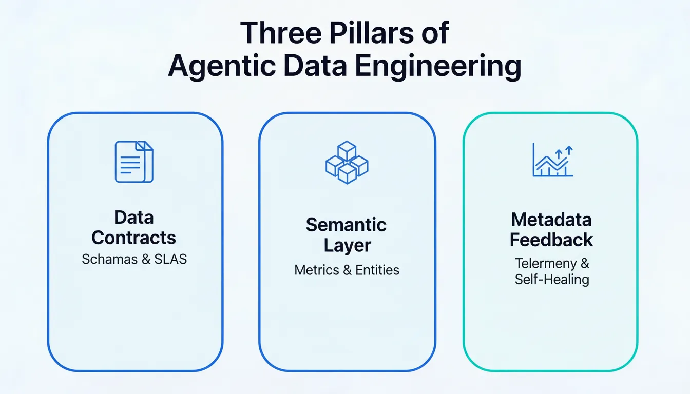 Three pillars of agentic data engineering: data contracts, semantic layer, metadata feedback