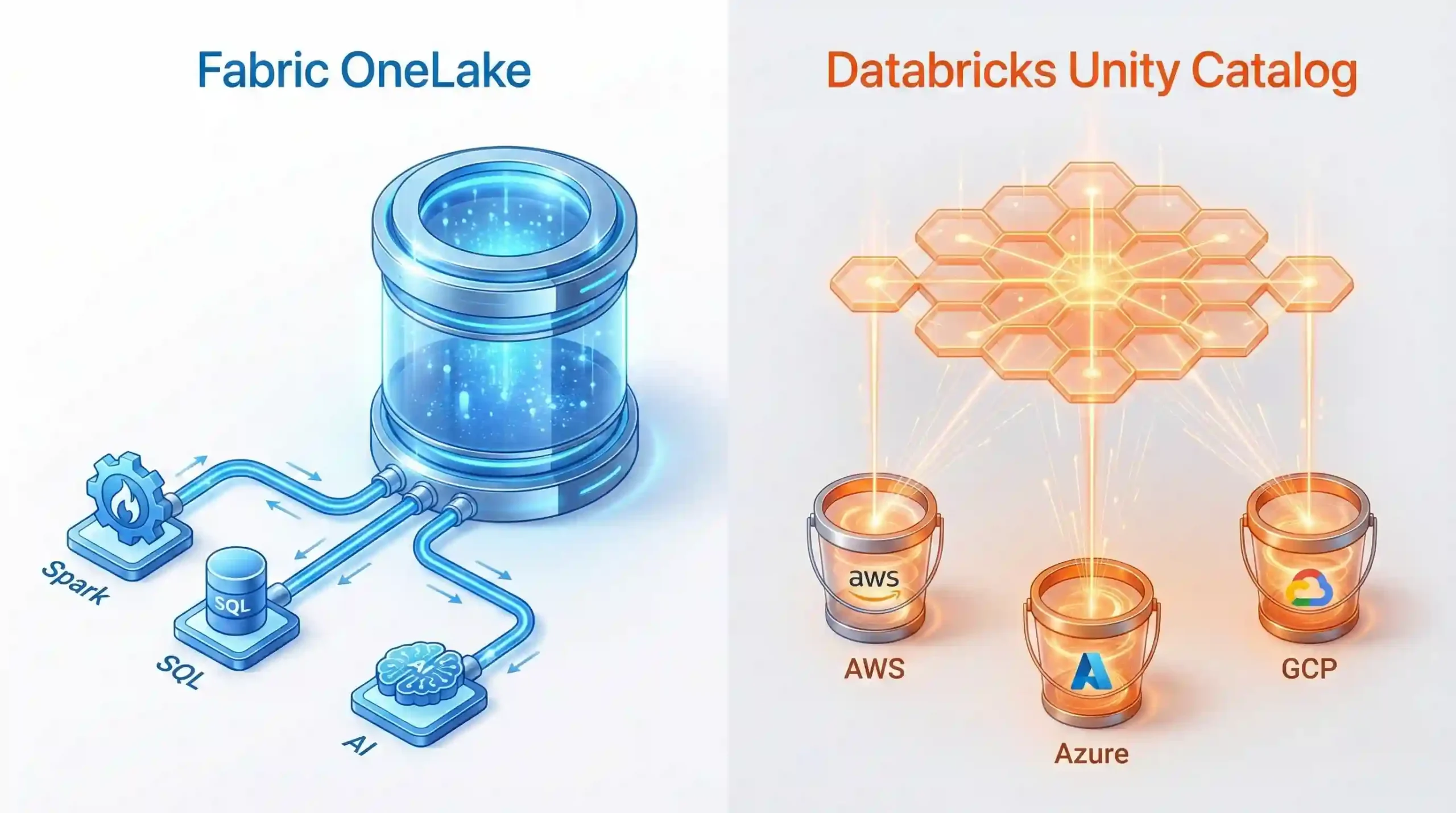 OneLake vs Unity Catalog Architecture Diagram