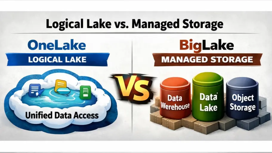 Microsoft Fabric OneLake vs Google BigQuery BigLake Architecture Diagram 2026